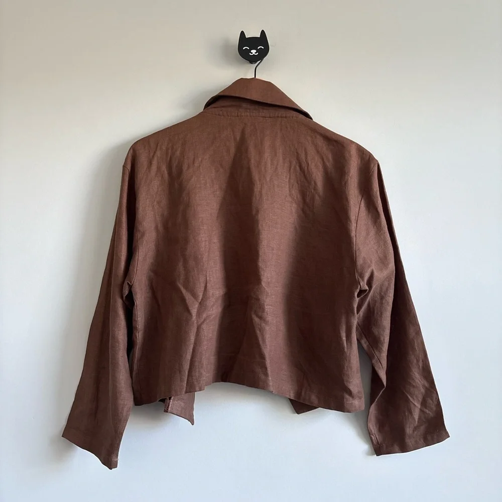 PLANET 100% Linen Draped Crop Jacket | One Size - Picture 7 of 7